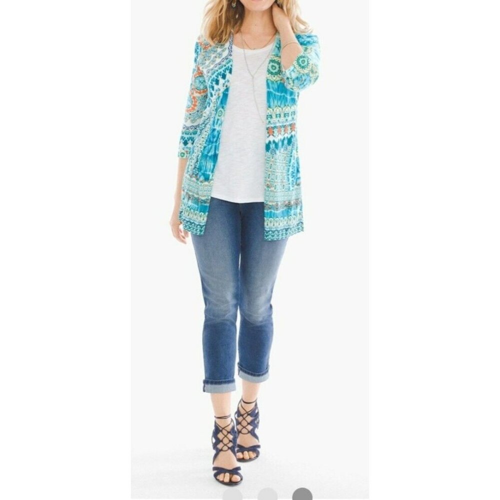 Chico's Turquoise and White Knit Cardigan